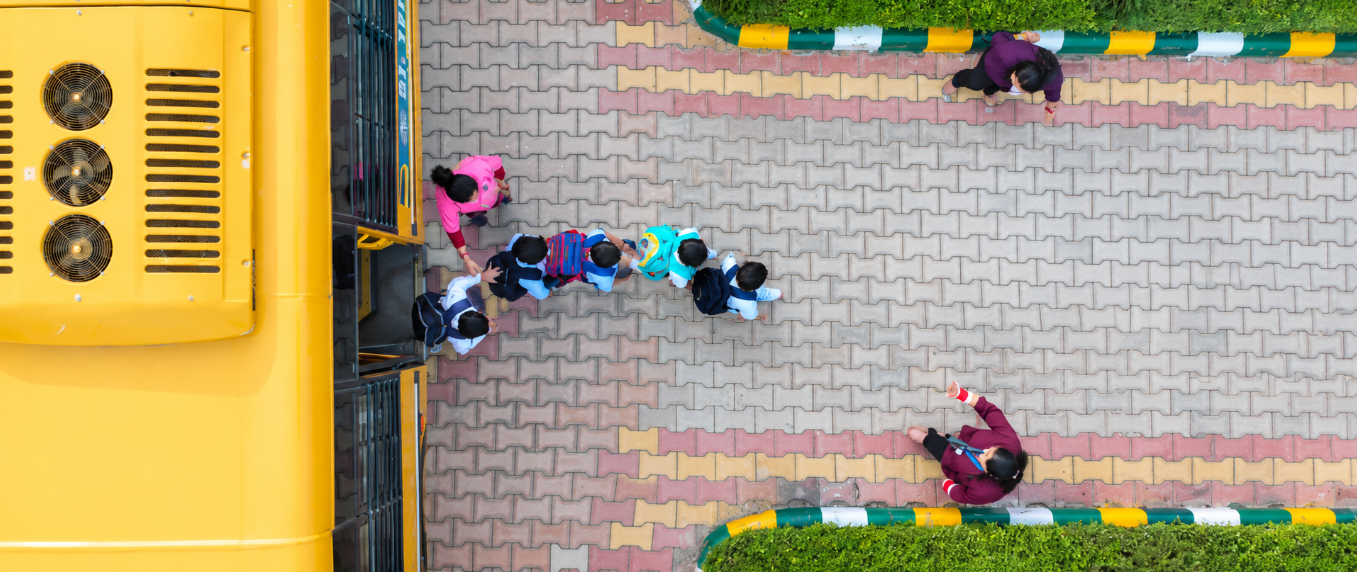 Students boarding the school bus